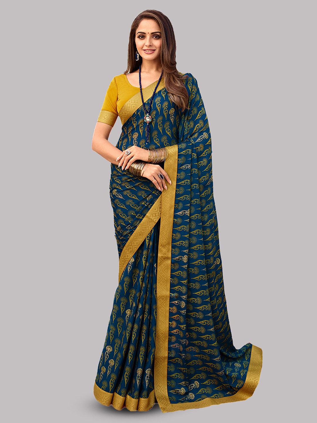 

Reeta Fashion Ethnic Motifs Printed Pure Georgette Saree, Navy blue