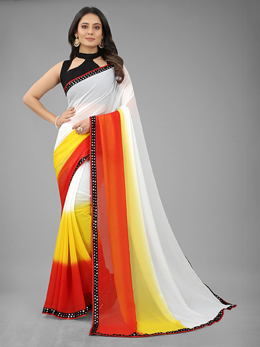 

Reeta Fashion Striped Sequinned Pure Georgette Saree, White