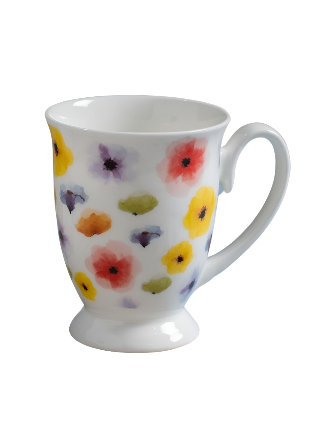 

JCPL White & Yellow 2 Pieces Floral Printed Ceramic Matte Mugs Set 350 ml Each