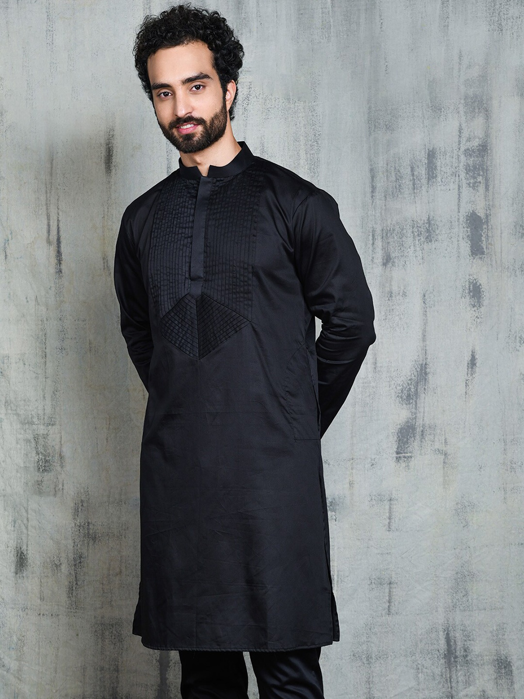 

Be Desi Mandarin Collar Kurta with Pyjamas, Black