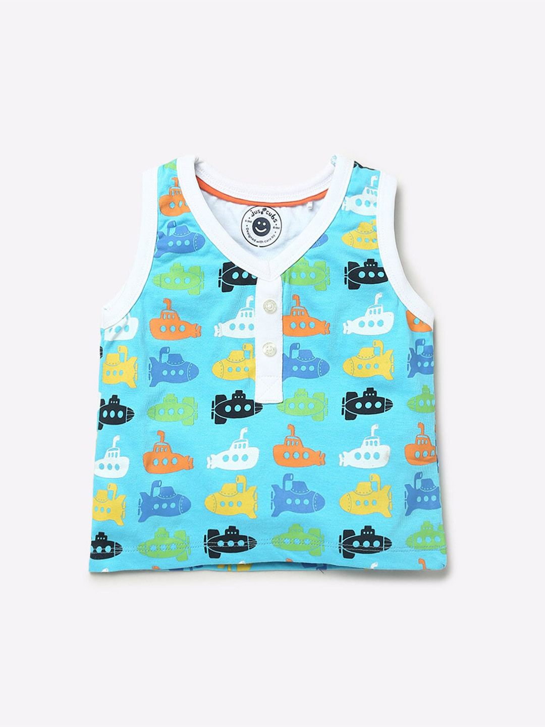 

JusCubs Infants Boys Conversational Printed V-Neck Cotton T-shirt, Blue