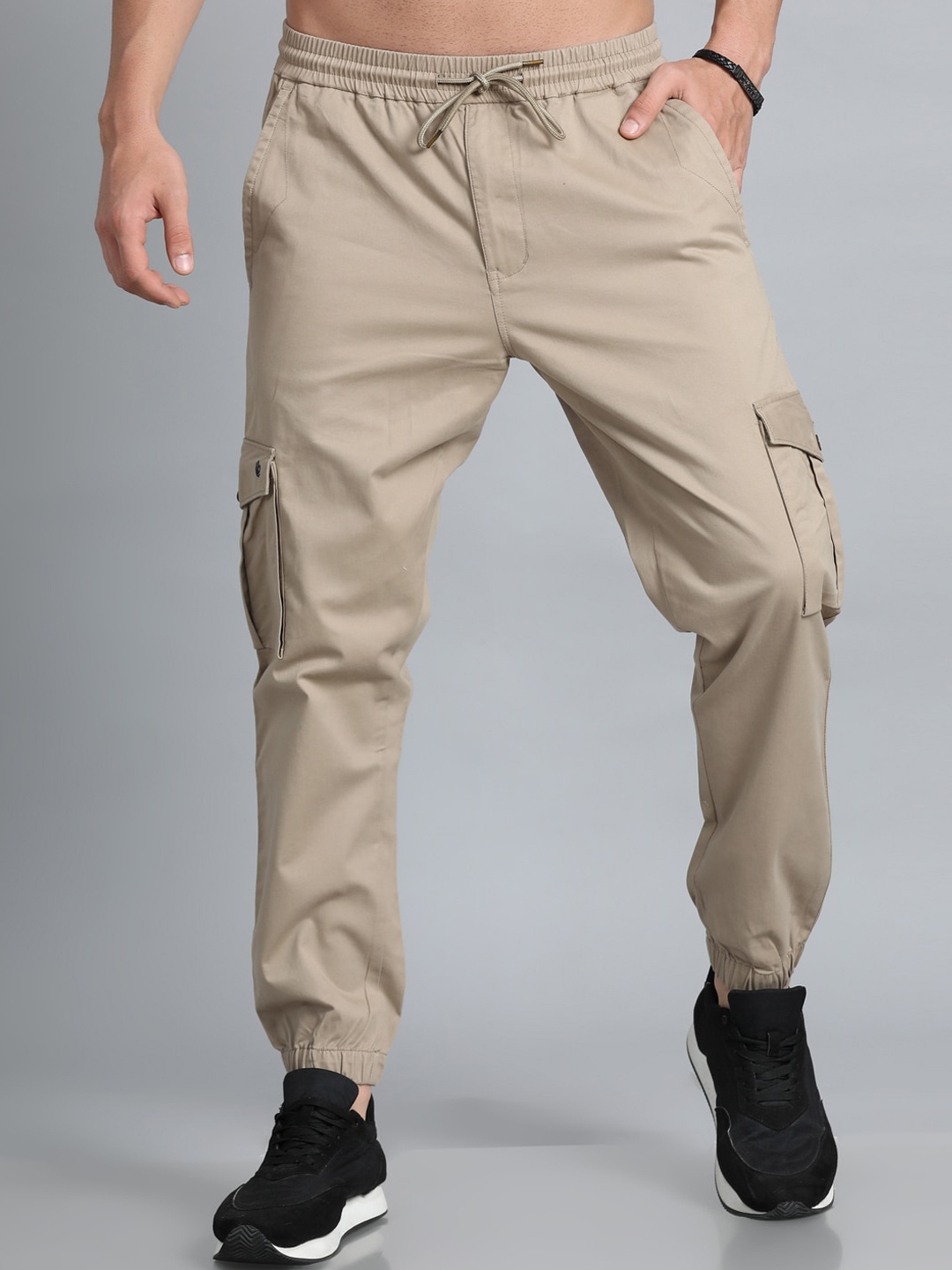 

Bushirt Men Flat-Front Mid-Rise Cotton Classic Slim Fit Casual Joggers Trousers, Khaki
