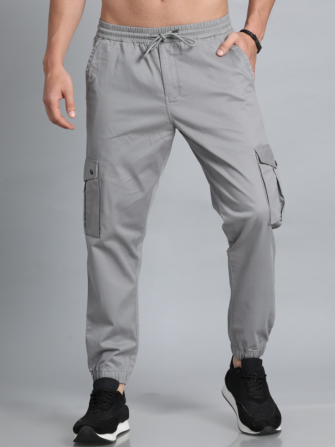 

Bushirt Men Flat-Front Mid-Rise Cotton Classic Slim Fit Casual Joggers Trousers, Grey
