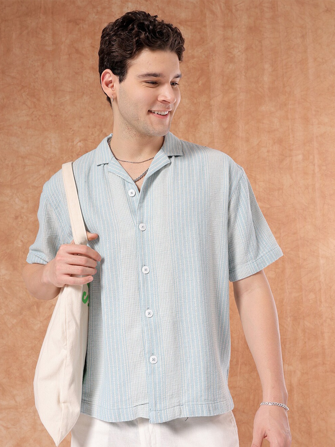 

The Indian Garage Co Men Relaxed Fit Striped Resortwear Shirt, Blue