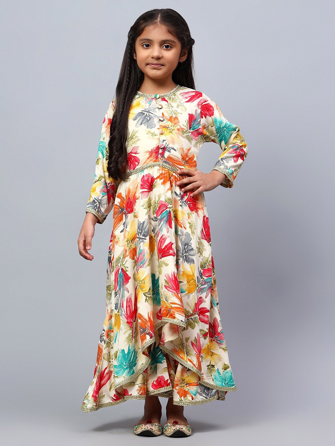 

BAESD Girls Floral Printed Regula Dupion Silk Kurta with Palazzos, Yellow