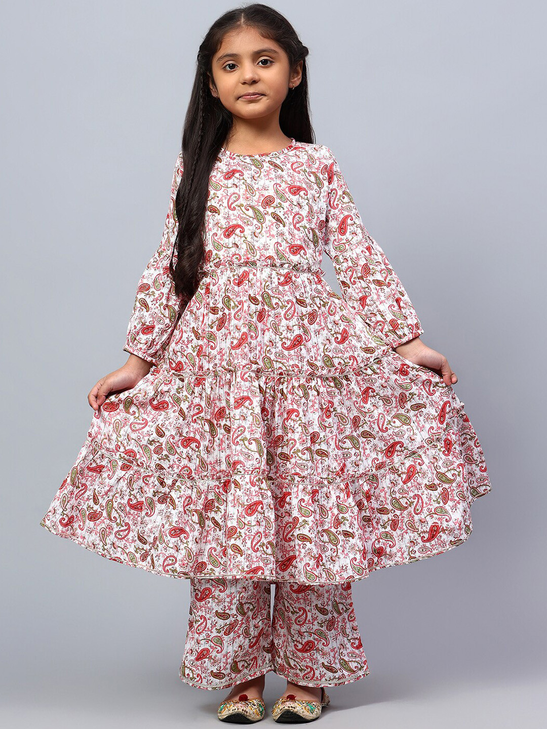 

BAESD Girls Floral Printed Regular Dupion Silk Kurta With Palazzos, Pink