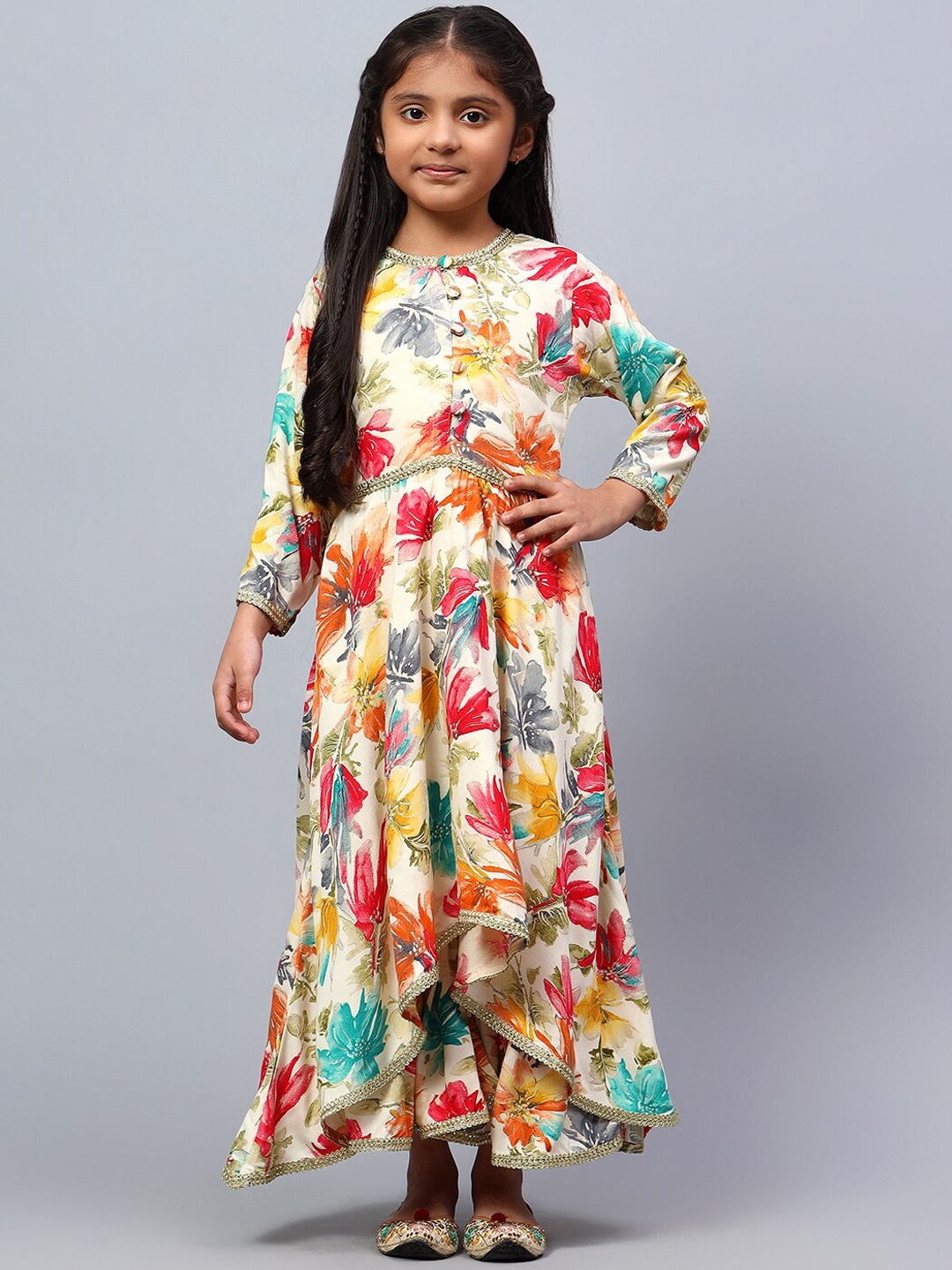 

BAESD Girls Floral Printed Regula Dupion Silk Kurta with Palazzos, Yellow