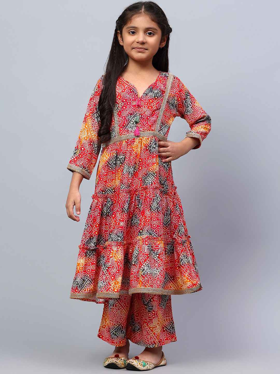 

BAESD Girls Bandhani Printed Kurta with Palazzos, Red
