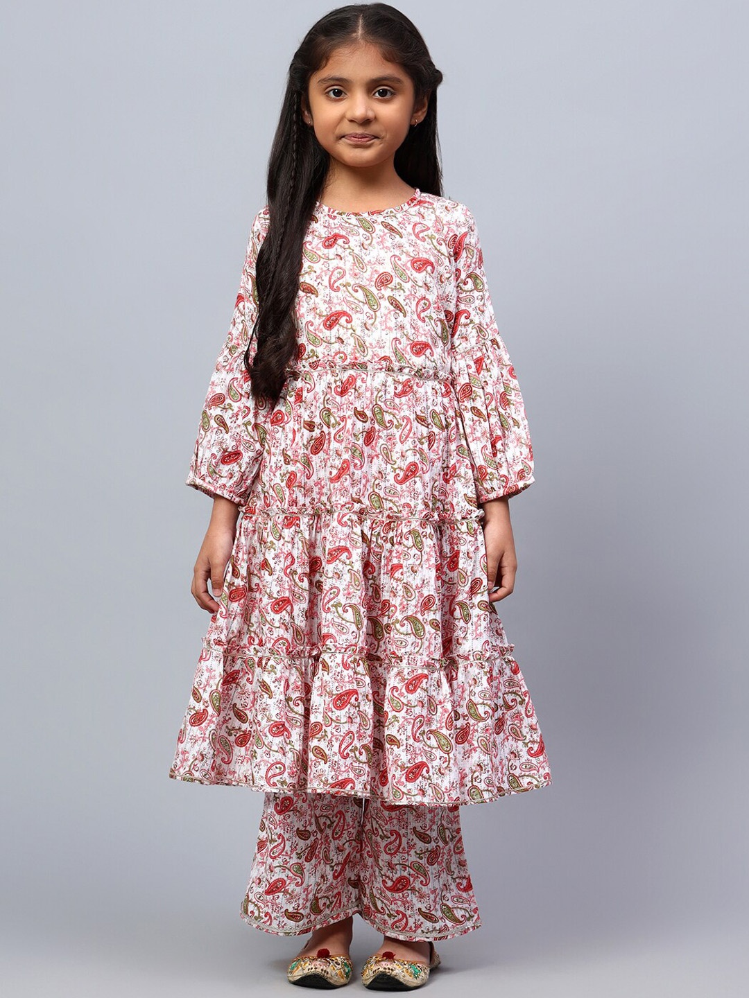 

BAESD Girls Paisley Printed Kurta with Palazzos, Off white