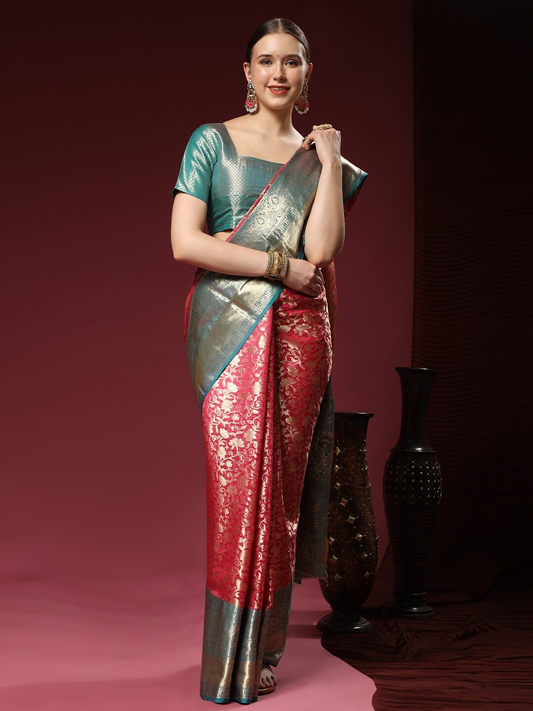 

Vilochan Woven Design Zari Pure Silk Banarasi Saree, Red