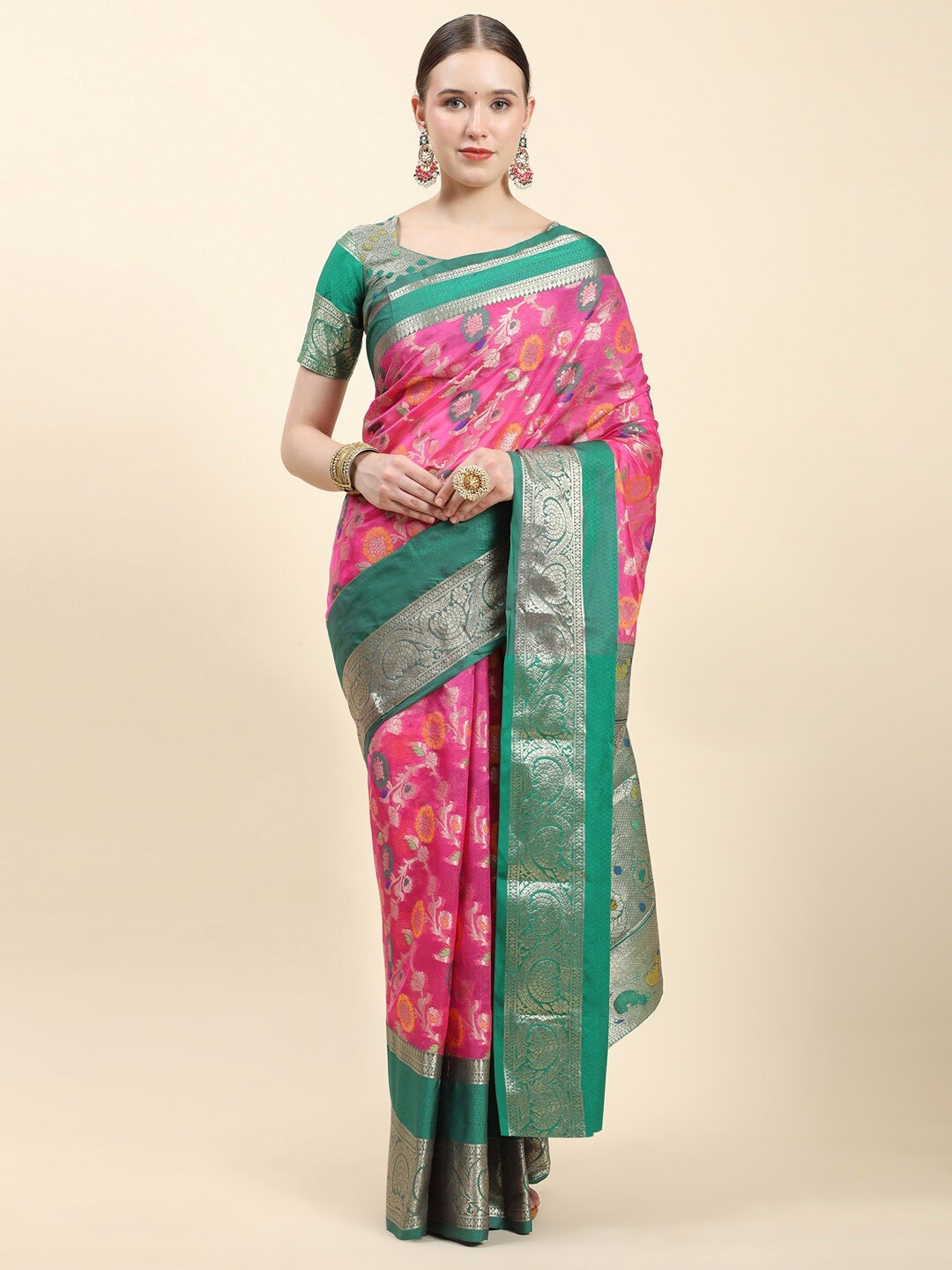 

Vilochan Woven Design Zari Banarasi Saree, Pink
