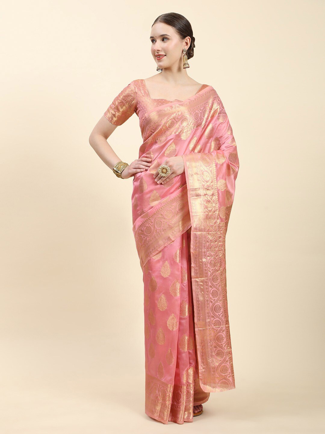 

Vilochan Woven Design Zari Organza Banarasi Saree, Pink