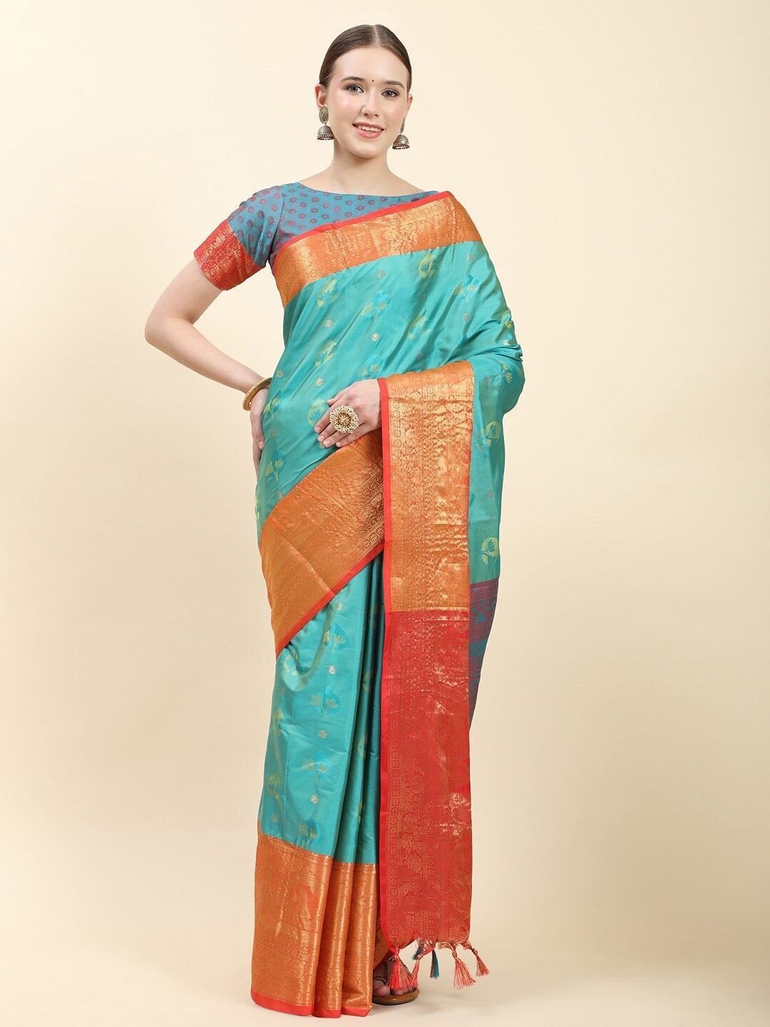 

Vilochan Woven Design Zari Art Silk Kanjeevaram Saree, Blue