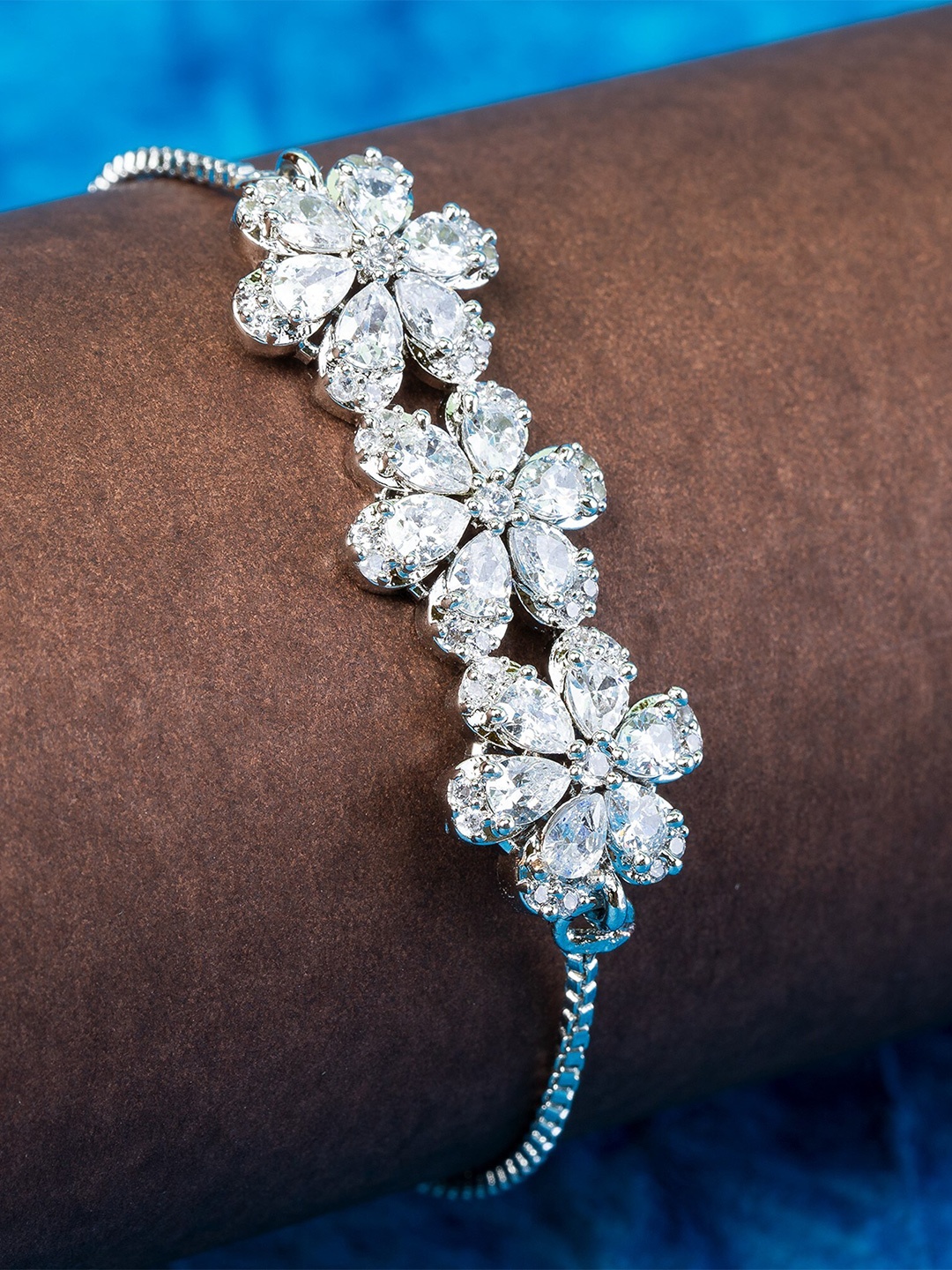 

Manikya American Diamond Studded Rhodium-Plated Charm Bracelet, Silver