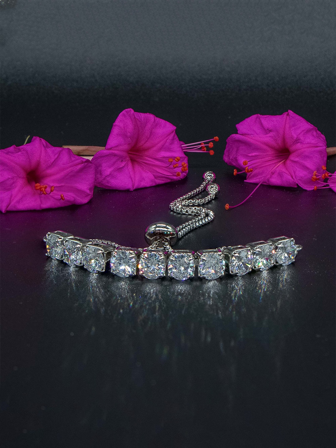 

Manikya American Diamond Rhodium-Plated Wraparound Bracelet, Silver