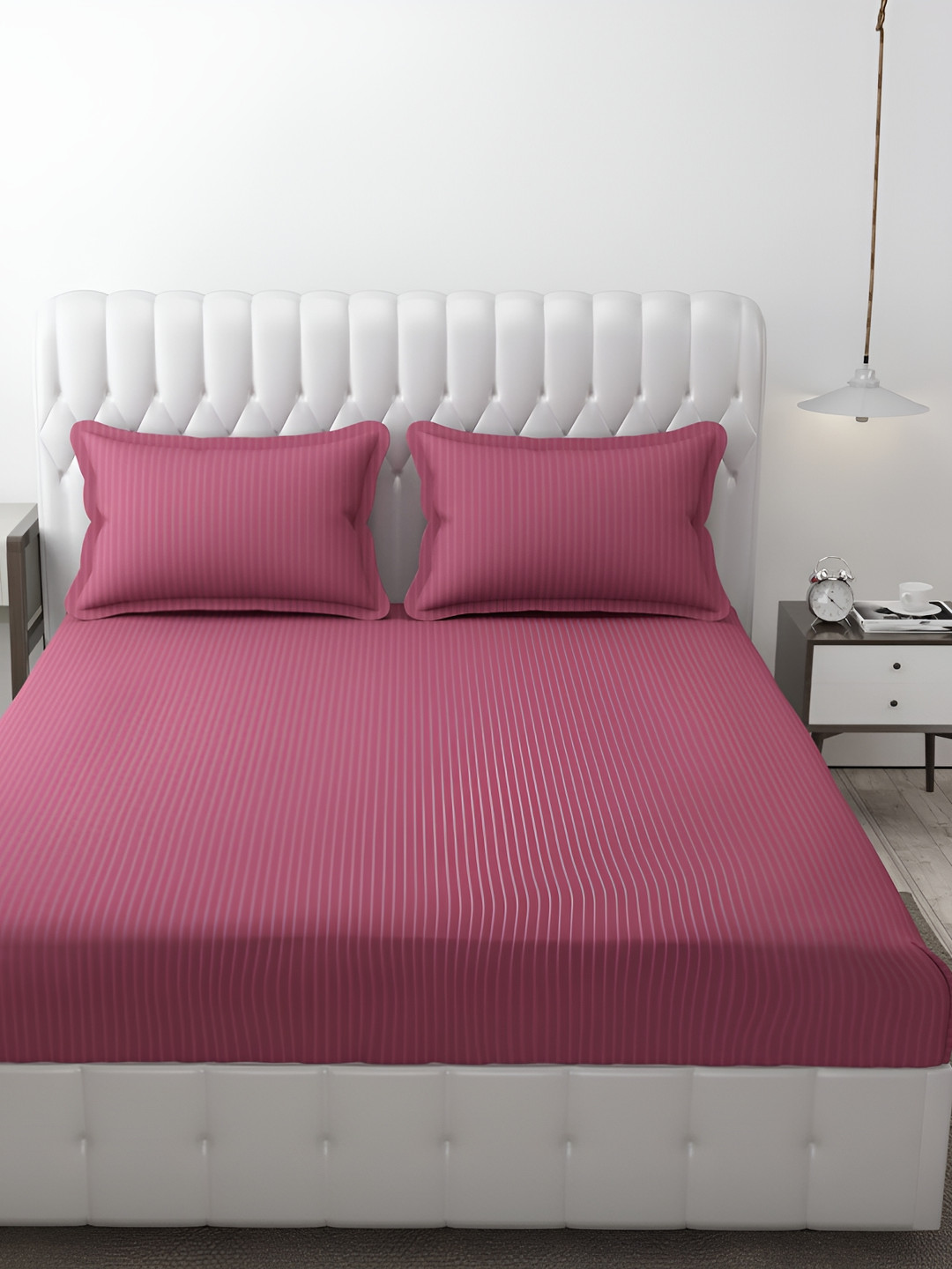 

RRC Nude Coloured Striped Microfiber Cotton 210 TC Queen Bedsheet With 2 Pillow Covers