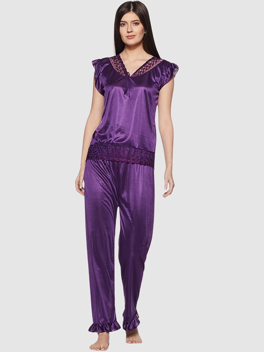 

Fabme Satin Top and Pyjama, Purple