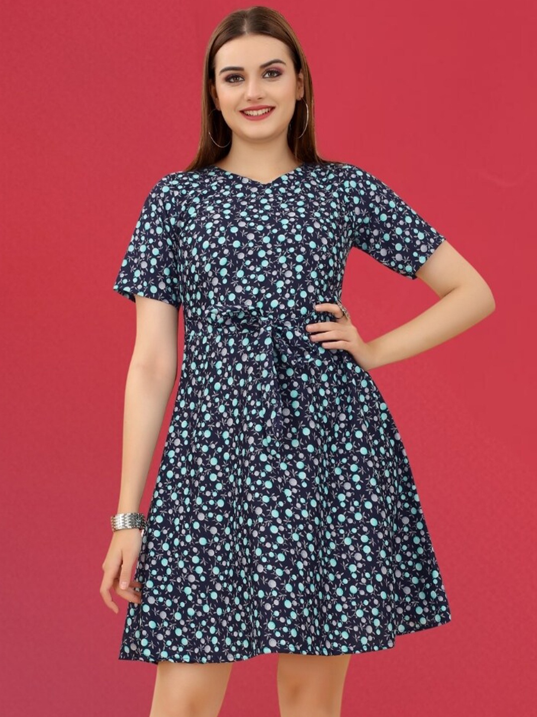 

MAGMINA Printed A-Line Dress, Blue