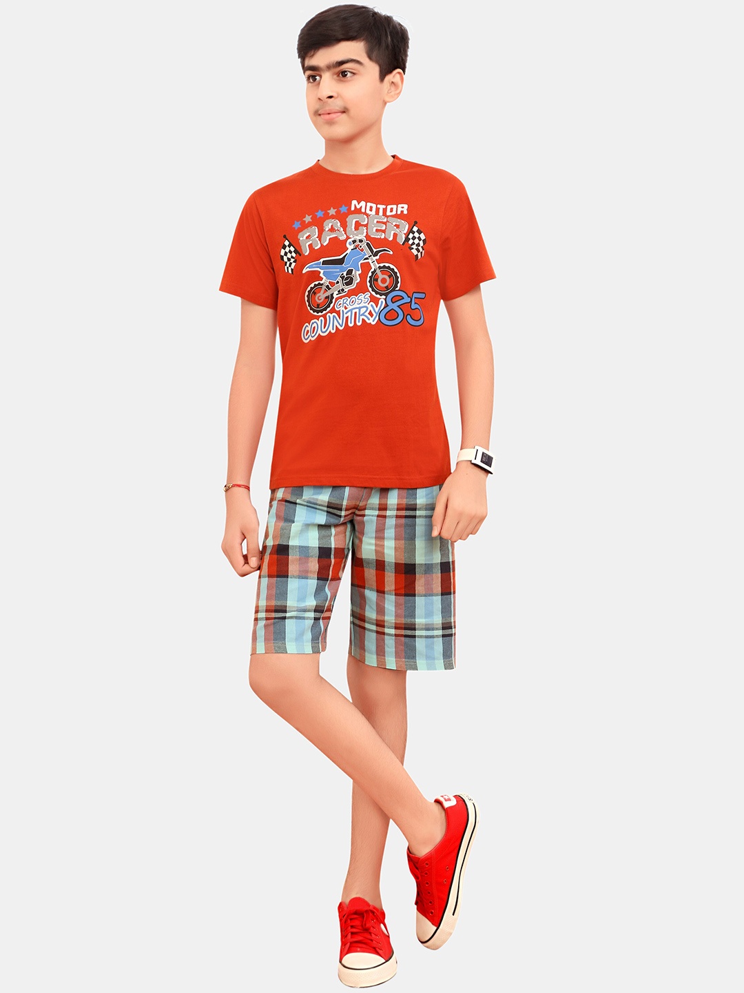 

BAESD Boys Printed Pure Cotton T-shirt with Shorts, Red