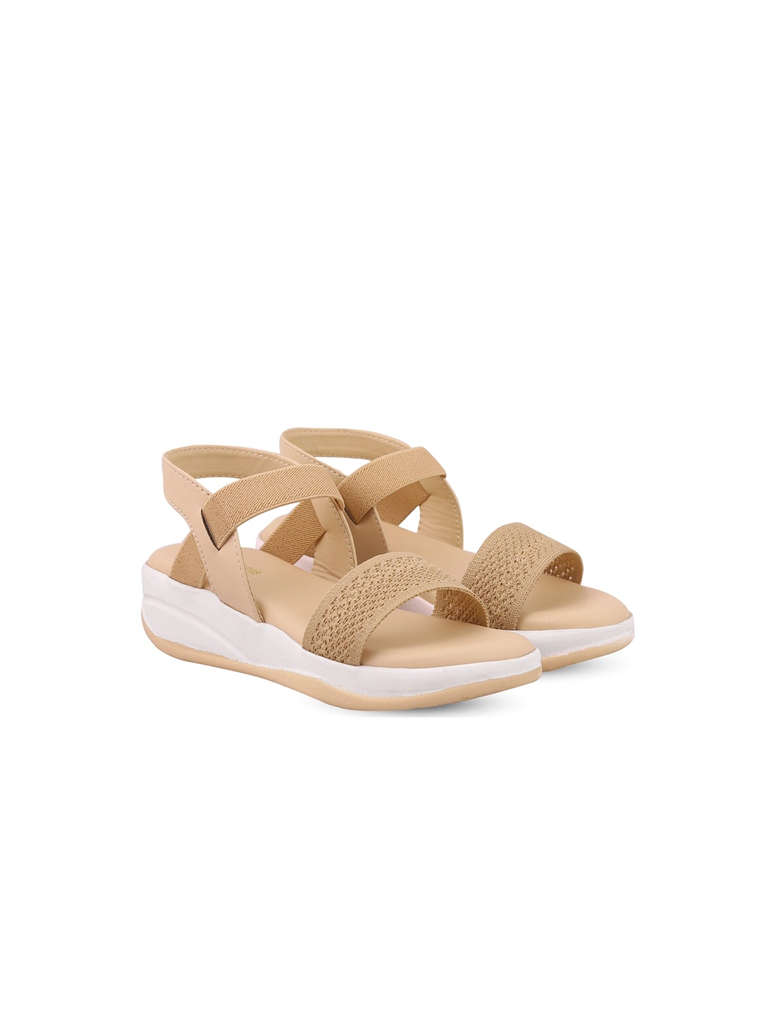 

madam glorious Textured Open Toe Comfort Heels, Beige