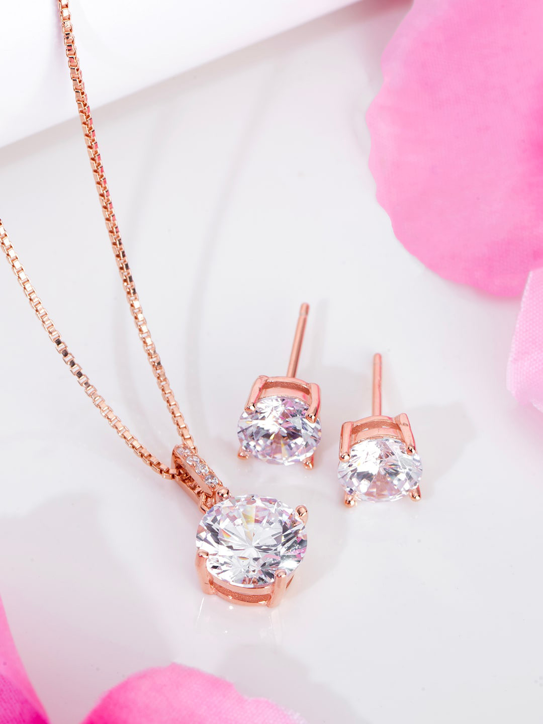 

Zavya Rose Gold-Plated 92.5 Sterling Silver Cubic Zirconia-Studded Jewellery Set