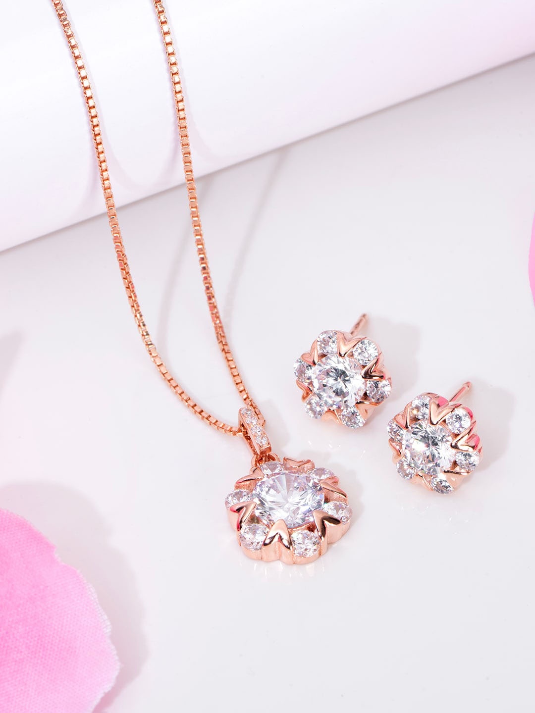 

Zavya Rose Gold-Plated 92.5 Sterling Silver Cubic Zirconia-Studded Jewellery Set