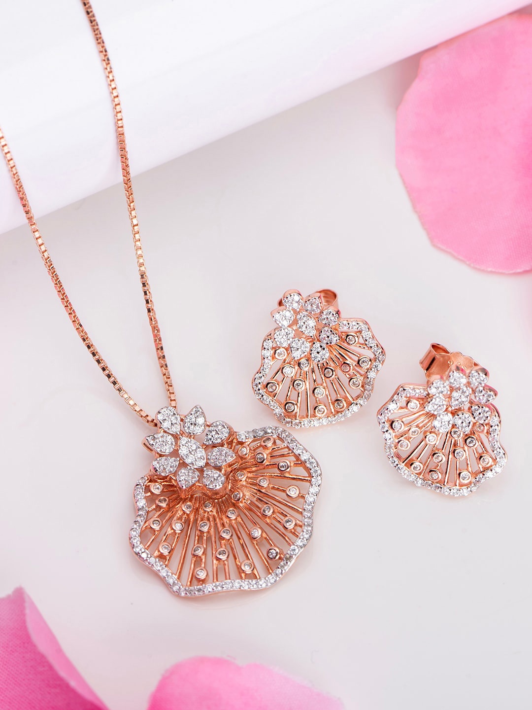 

Zavya Rose Gold-Plated 92.5 Sterling Silver Cubic Zirconia-Studded Jewellery Set