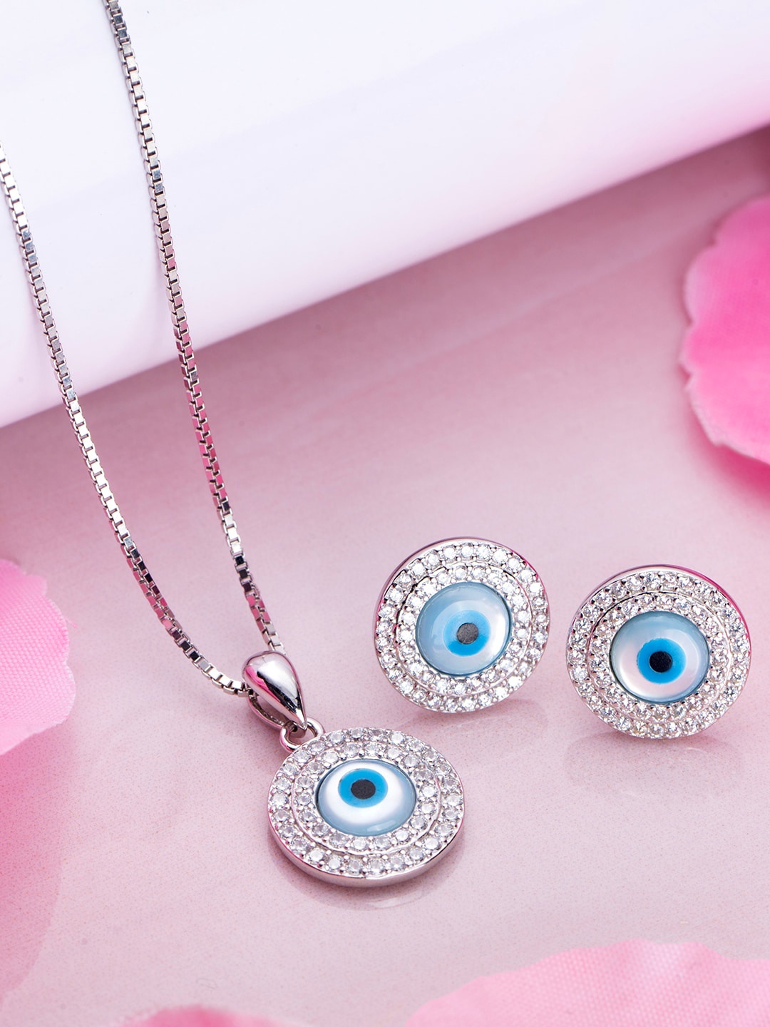 

Zavya Rhodium-Plated 92.5 Sterling Silver Cubic Zirconia-Studded Jewellery Set