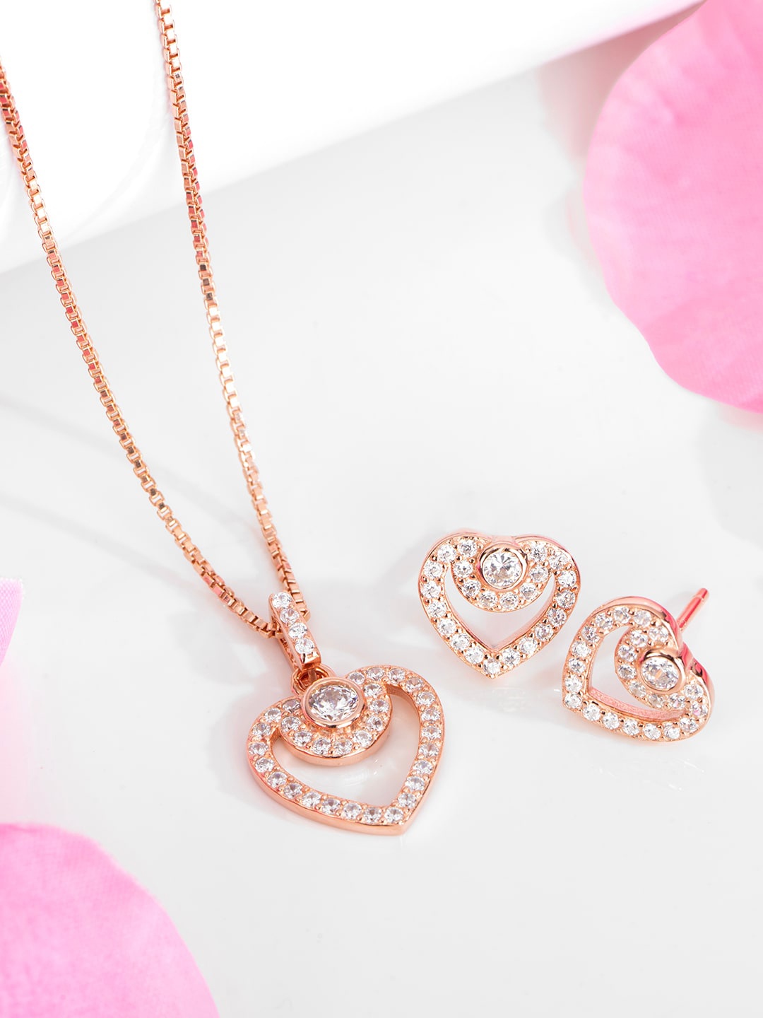 

Zavya Rose Gold-Plated 92.5 Sterling Silver Cubic Zirconia-Studded Jewellery Set