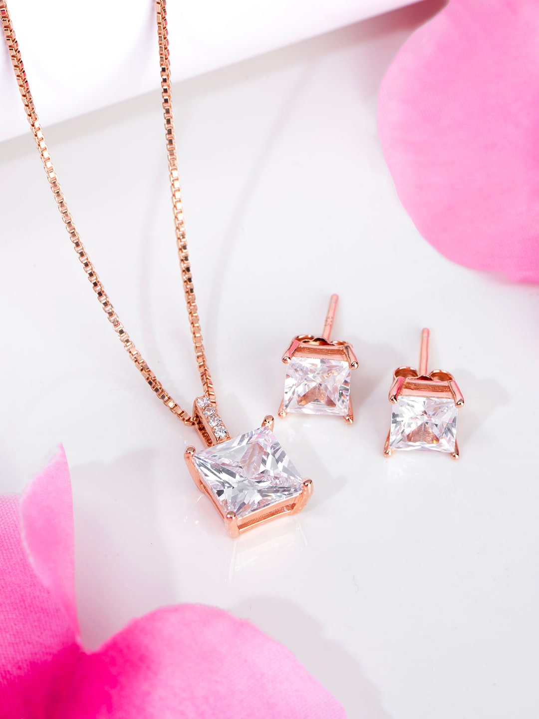 

Zavya Rose Gold-Plated 92.5 Sterling Silver Cubic Zirconia-Studded Jewellery Set