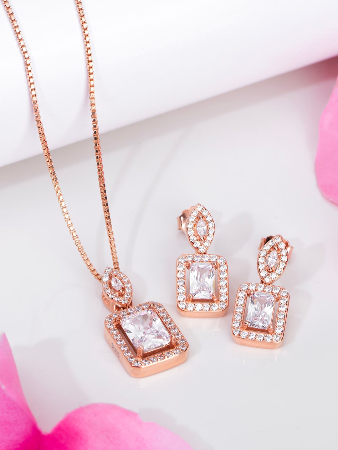 

Zavya Rose Gold-Plated 92.5 Sterling Silver Cubic Zirconia-Studded Jewellery Set