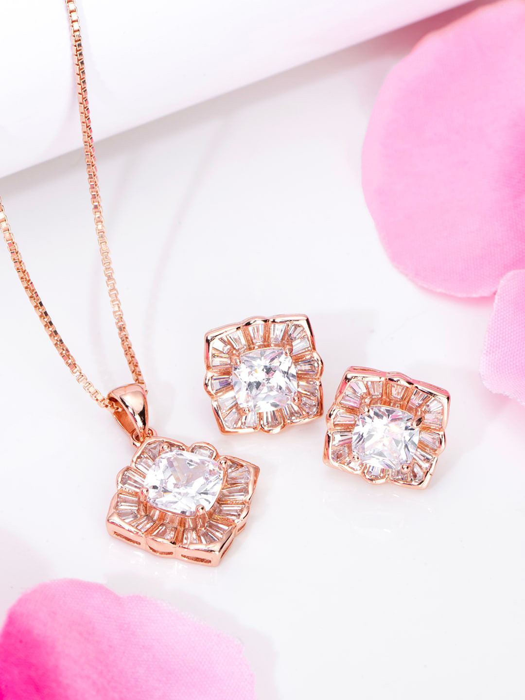 

Zavya Rose Gold-Plated 92.5 Sterling Silver Cubic Zirconia-Studded Jewellery Set