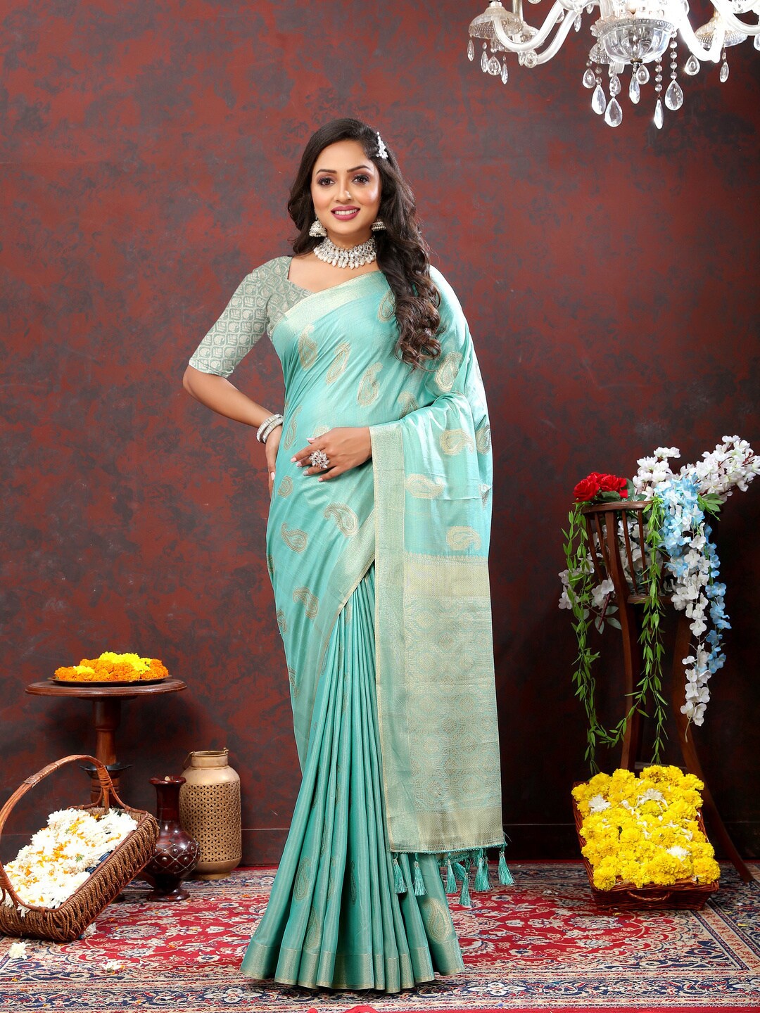 

KAPADIYA FAB Woven Design Zari Organza Banarasi Saree, Blue