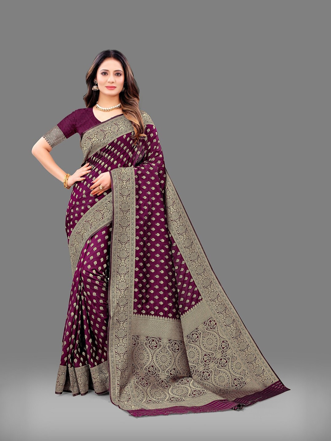

KAPADIYA FAB Ethnic Motifs Woven Design Zari Banarasi Saree, Violet
