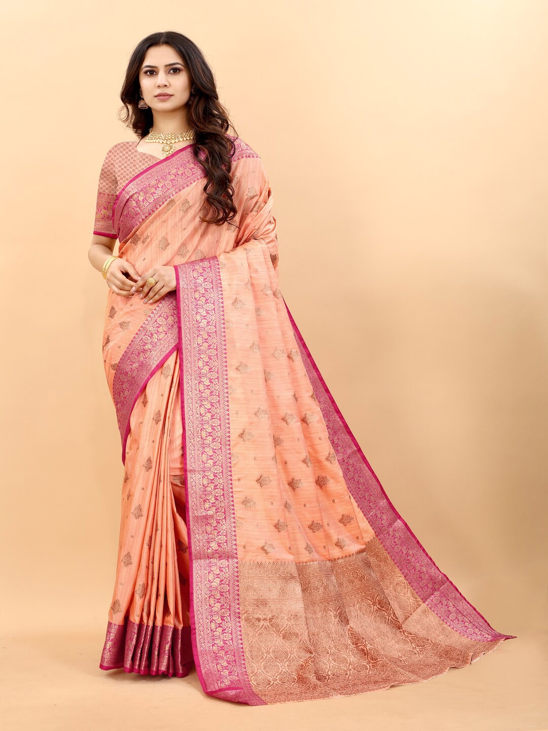 

KAPADIYA FAB Ethnic Motifs Zari Banarasi Saree, Orange