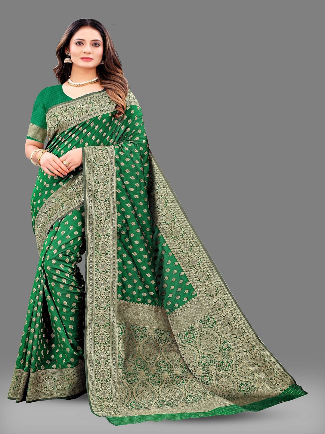 

KAPADIYA FAB Ethnic Motifs Zari Banarasi Saree, Green