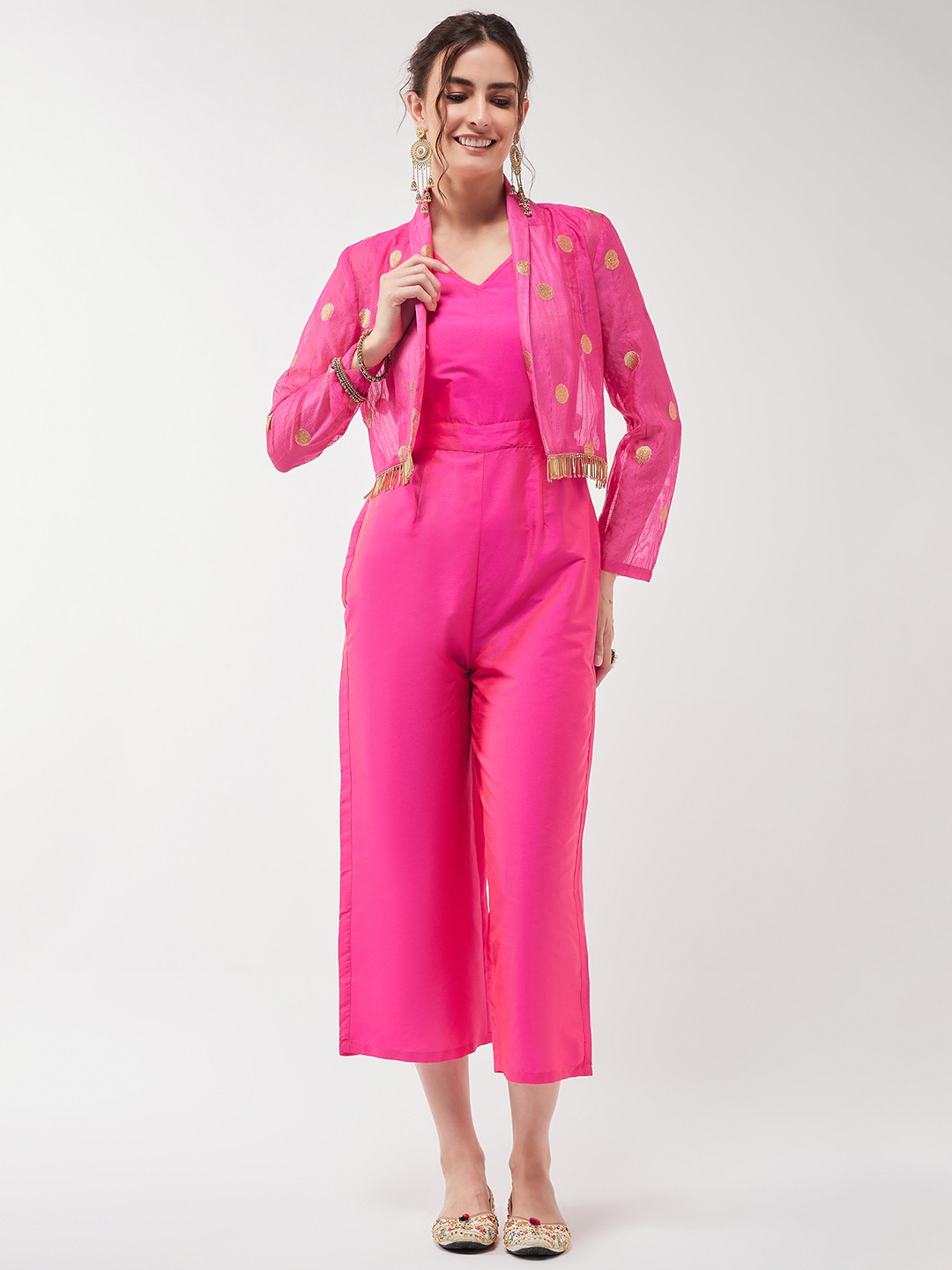 

Pannkh V-Neck Basic Jumpsuit With Blazer, Pink