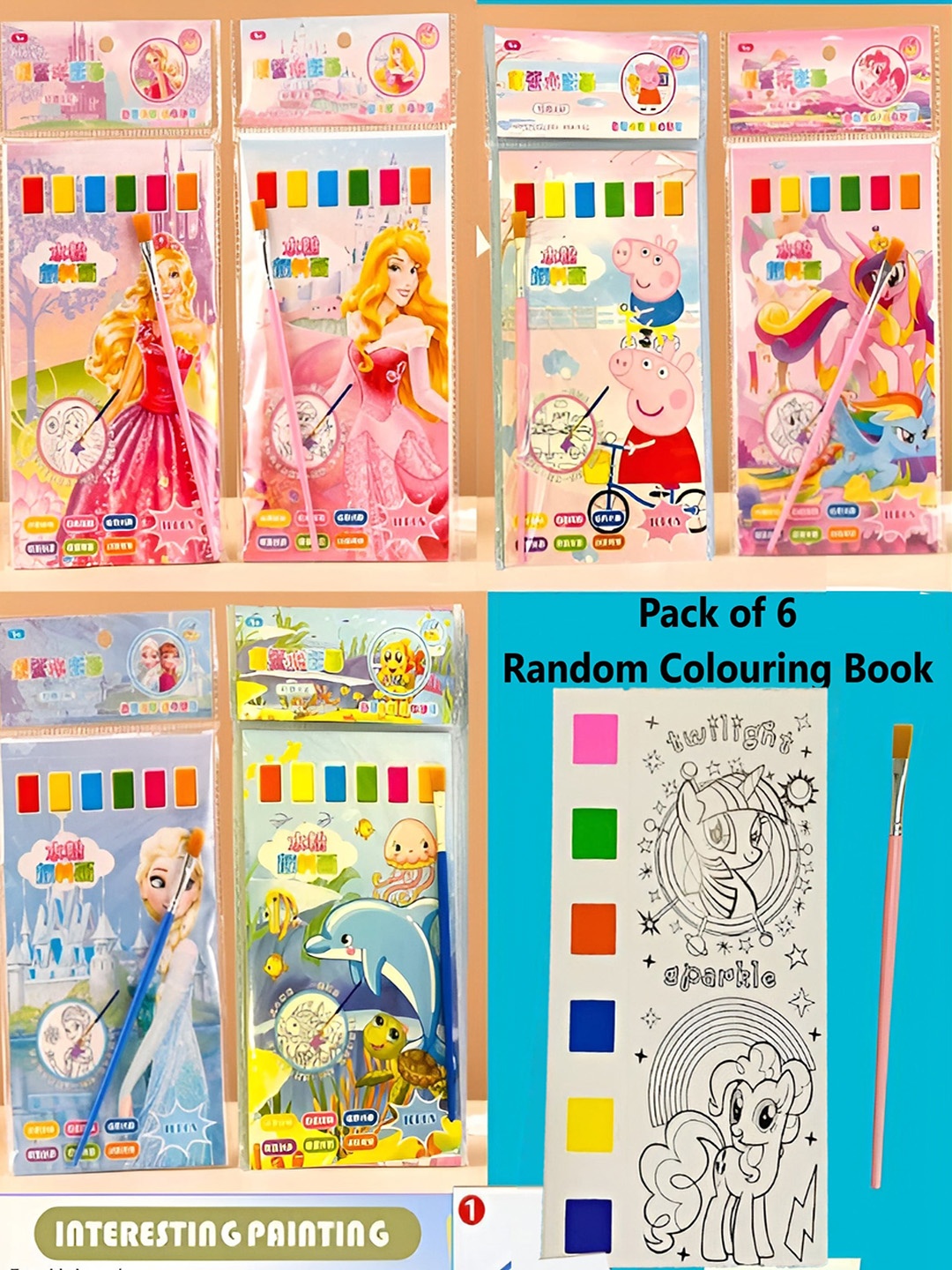 

OPINA Kids Pack Of 6 Cartoon Theme Watercolor Painting Books Activity Pocket Book, White