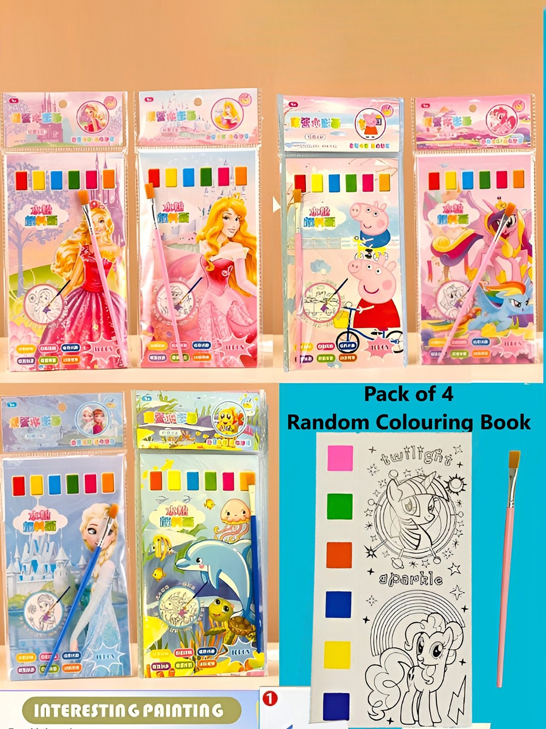 

OPINA Kids Set Of 4 Cartoon Theme Watercolour Painting Book, Pink