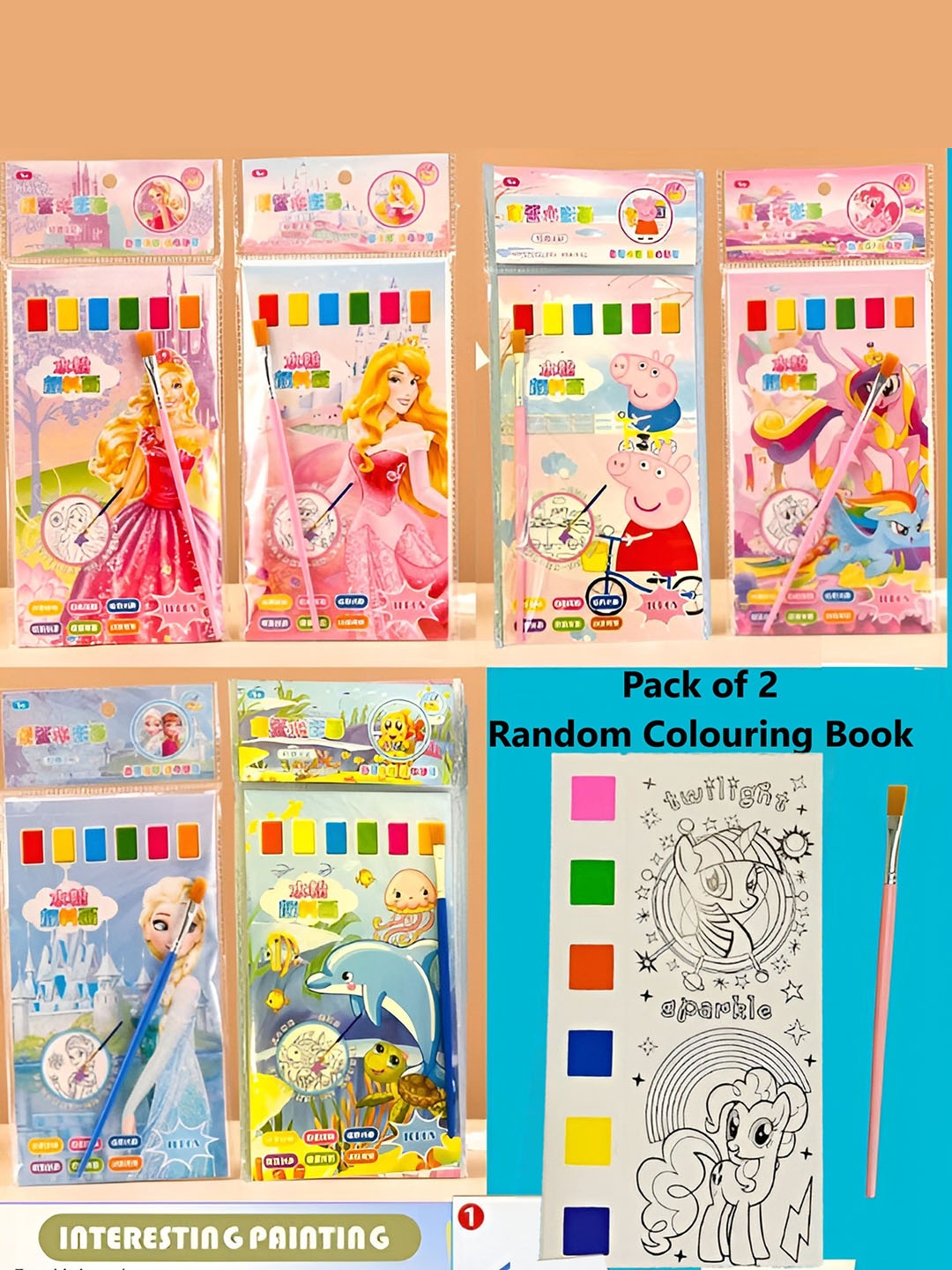 

OPINA Kids Set of 2 Cartoon Theme Watercolor Painting Book, Pink