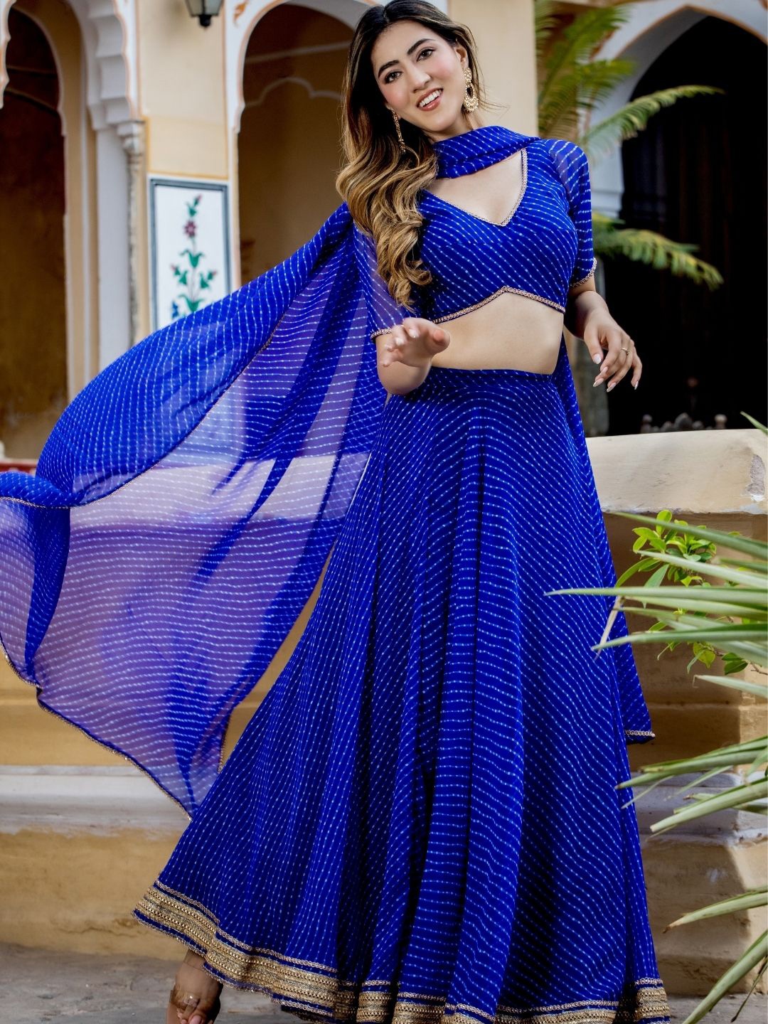 

HOUSE OF JAMOTI Printed Ready to Wear Lehenga & Blouse With Dupatta, Blue