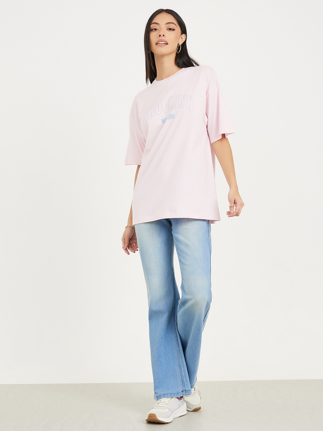 

Styli Typography Printed Pure Cotton Oversized T-shirt, Pink