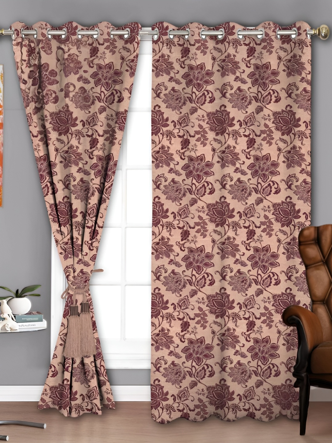 

Parda Sansar Pink & Purple 2 Pieces Floral Printed Room Darkening Window Curtain