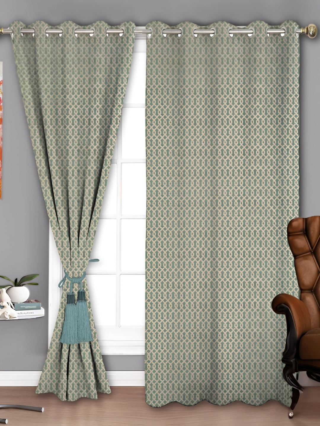

Parda Sansar Beige & Grey 2 Pieces Printed Room Darkening Long Door Curtains