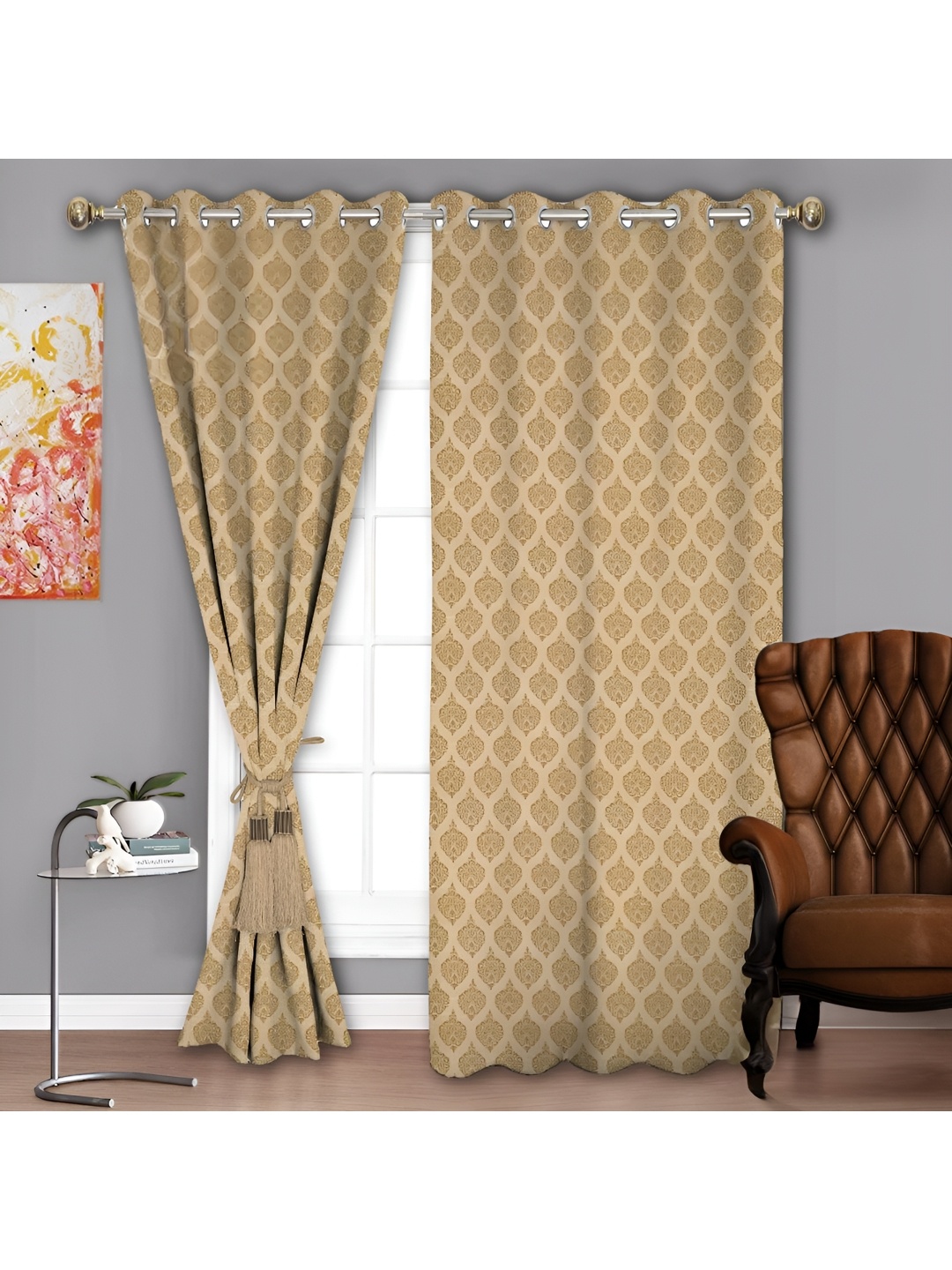 

Parda Sansar Beige & Brown 2 Pieces Ethnic Motifs Room Darkening Long Door Curtains