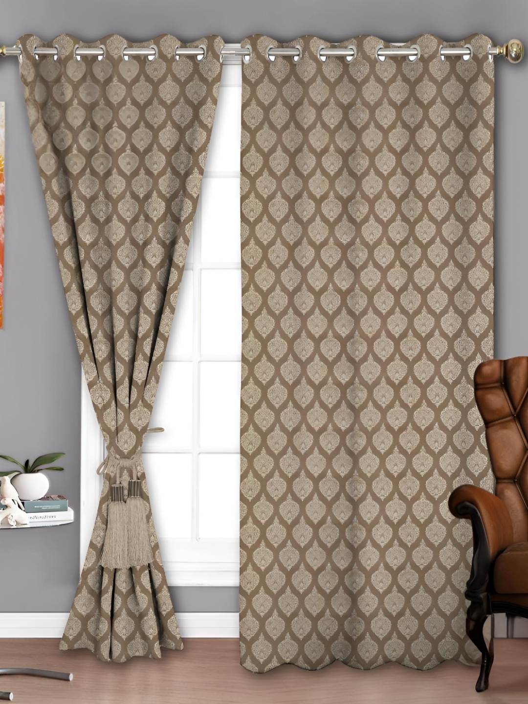 

Parda Sansar Brown 2 Pieces Ethnic Motifs Printed Room Darkening Long Door Curtains