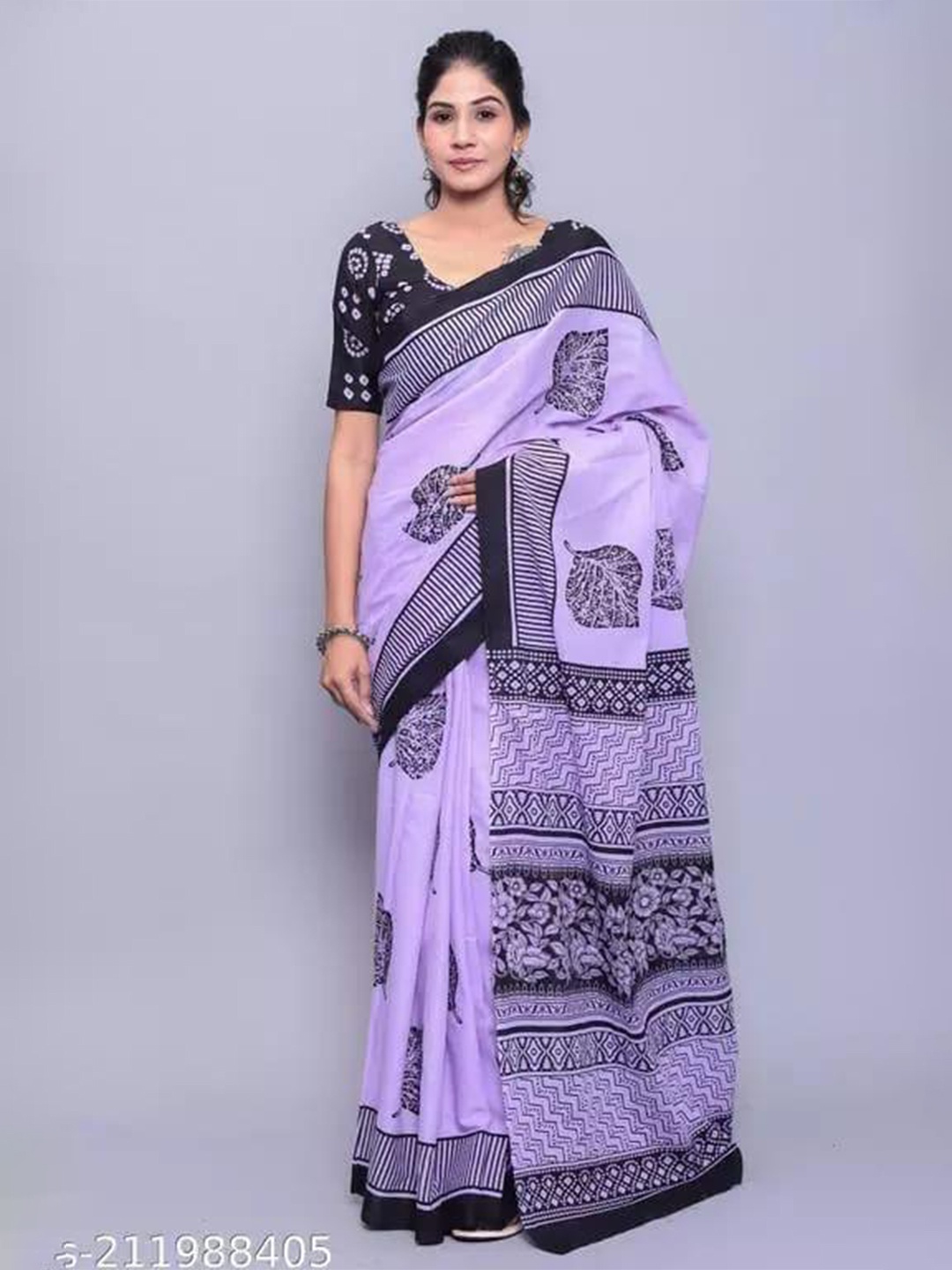 

TROPWEAR Floral Printed Jaipuri Mulmul Block Print Saree, Purple
