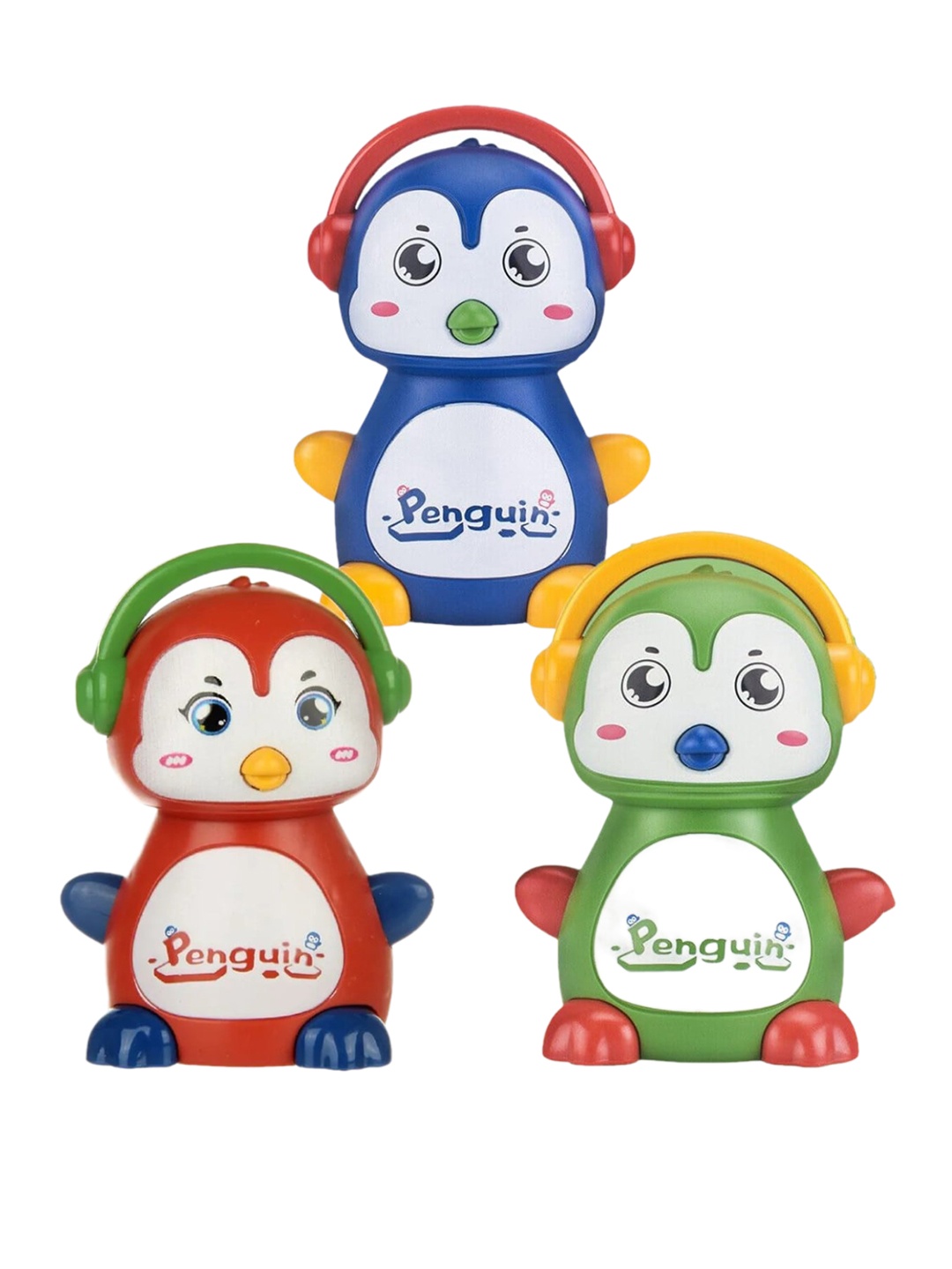 ADKD Kids 3 Pcs Press To Go Inertial Cute Penguin Toy, Red