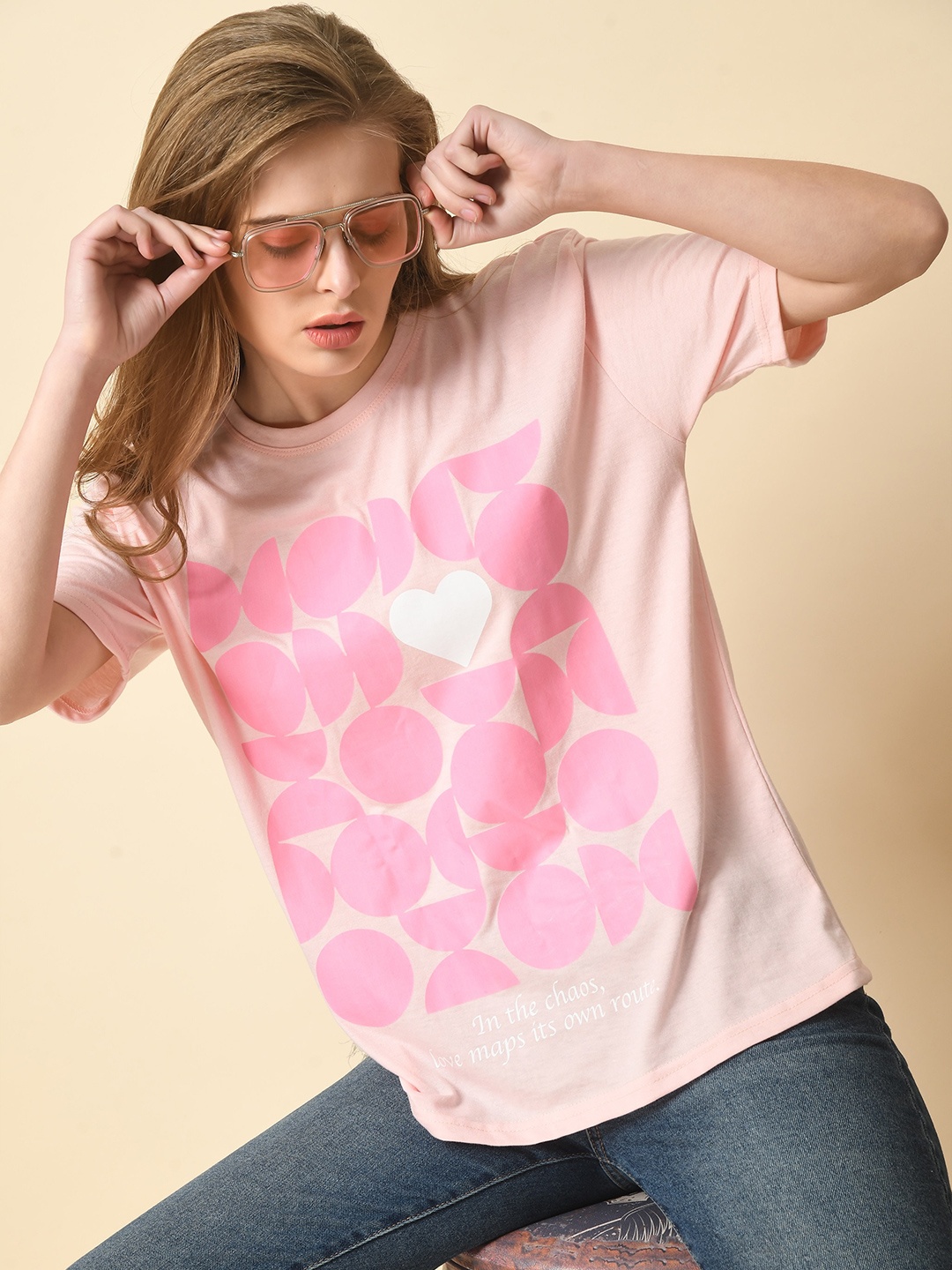 

HERE&NOW Typography Printed Cotton T-shirt, Rose