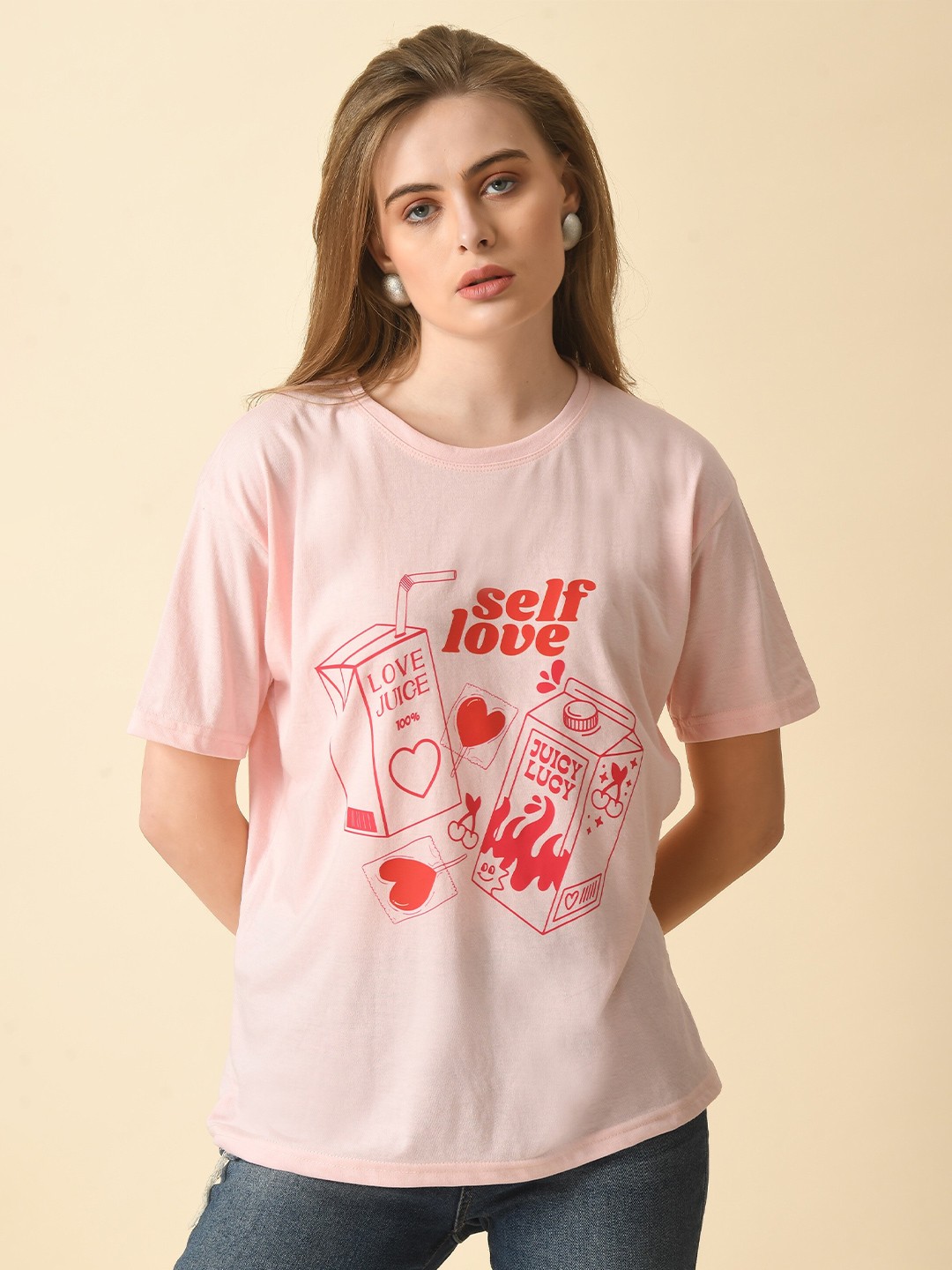 

HERE&NOW Graphic Printed Cotton T-shirt, Rose